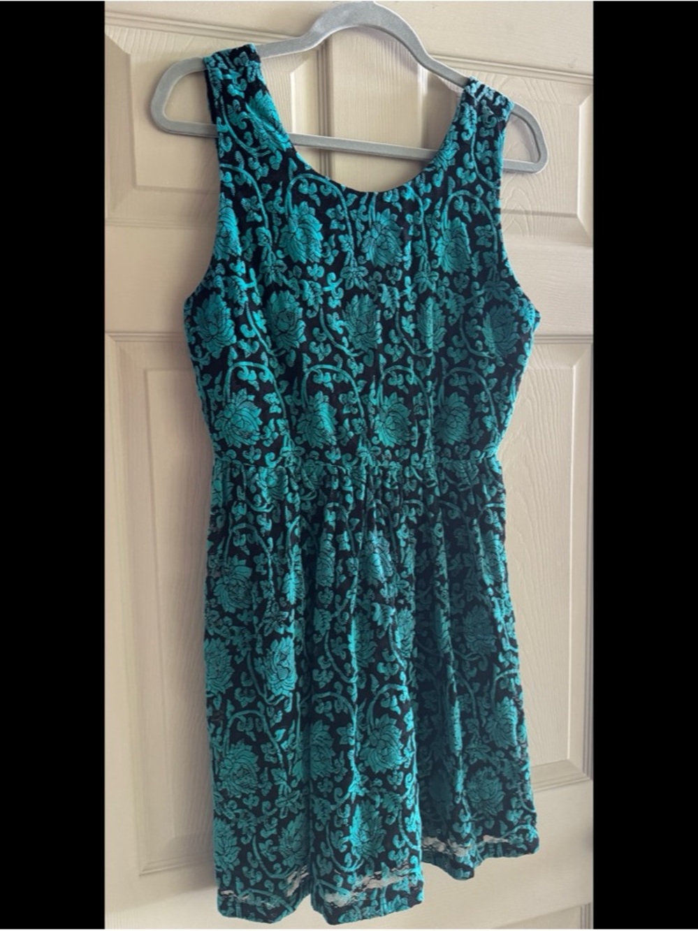 Altar'd State Teal and Black Floral Sleeveless Mini Dress
